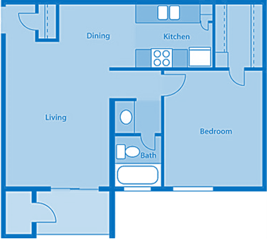 Rio Vista One Bedroom C Apartment Layout image.